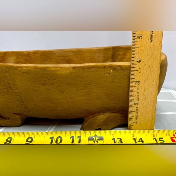 Pig Bowl Resin that Looks Like Wooden Hand Carved Unique Farmhouse Decor Vessel - Picture 9 of 9